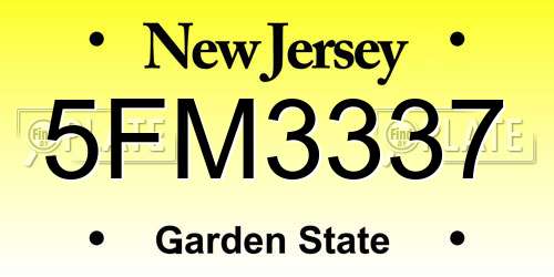 5FM3337 New Jersey License Plate