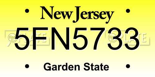 5FN5733 New Jersey License Plate