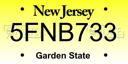 5FNB733 New Jersey License Plate