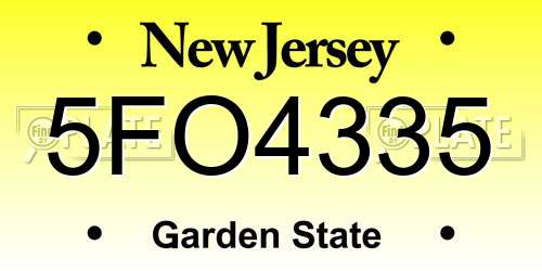 5FO4335 New Jersey License Plate