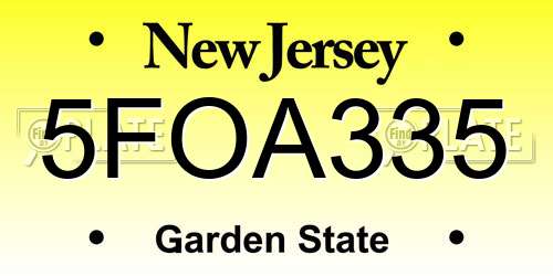 5FOA335 New Jersey License Plate
