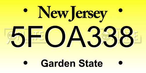 5FOA338 New Jersey License Plate
