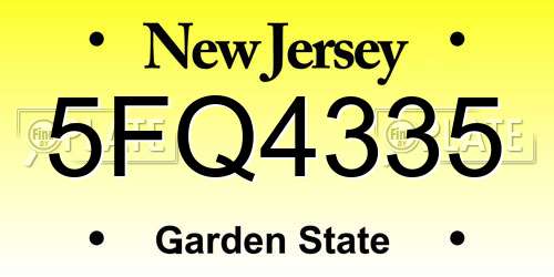 5FQ4335 New Jersey License Plate