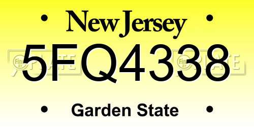 5FQ4338 New Jersey License Plate