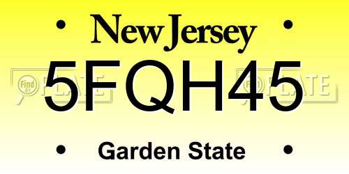 5FQH45 New Jersey License Plate