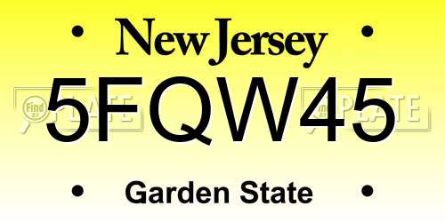 5FQW45 New Jersey License Plate