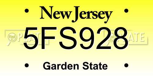 5FS928 New Jersey License Plate