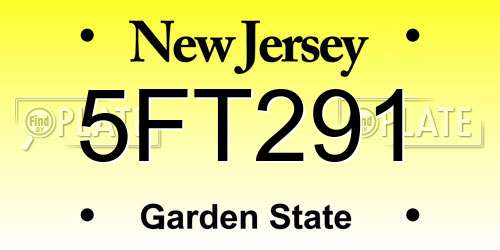 5FT291 New Jersey License Plate