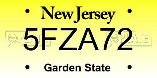 5FZA72 New Jersey License Plate