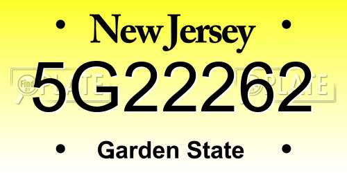 5G22262 New Jersey License Plate
