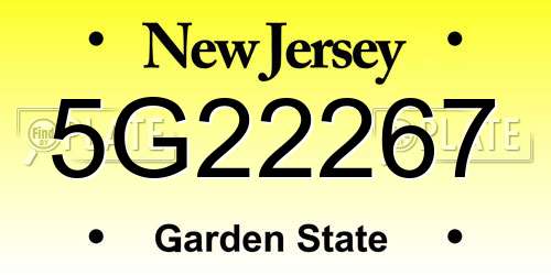 5G22267 New Jersey License Plate