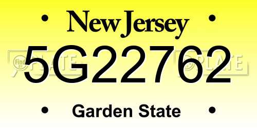 5G22762 New Jersey License Plate