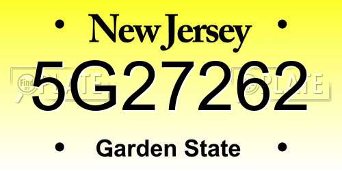5G27262 New Jersey License Plate