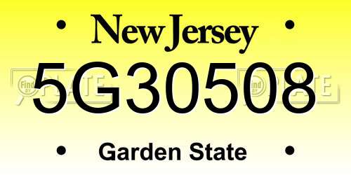 5G30508 New Jersey License Plate