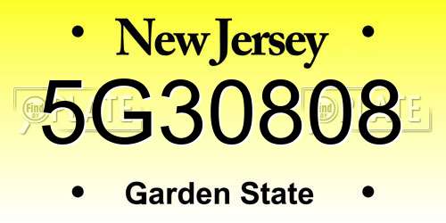 5G30808 New Jersey License Plate