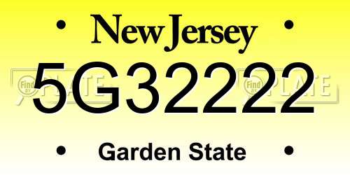 5G32222 New Jersey License Plate