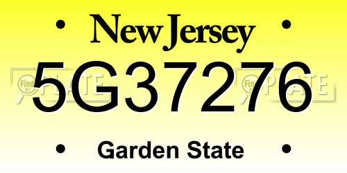 5G37276 New Jersey License Plate