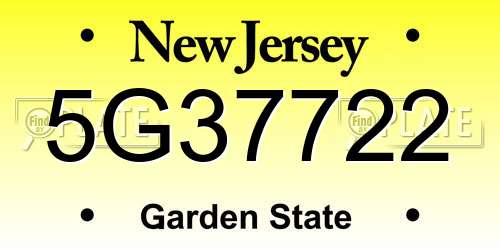 5G37722 New Jersey License Plate