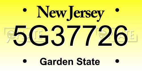 5G37726 New Jersey License Plate