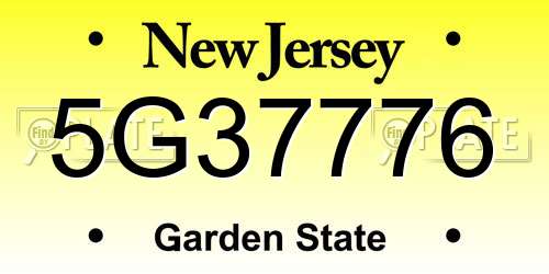 5G37776 New Jersey License Plate