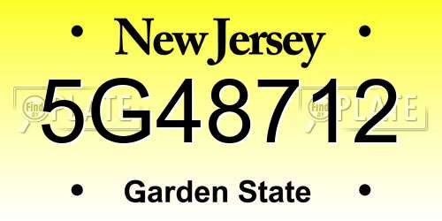 5G48712 New Jersey License Plate