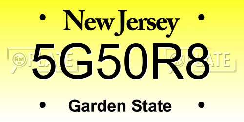 5G50R8 New Jersey License Plate