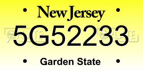 5G52233 New Jersey License Plate