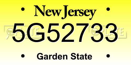 5G52733 New Jersey License Plate