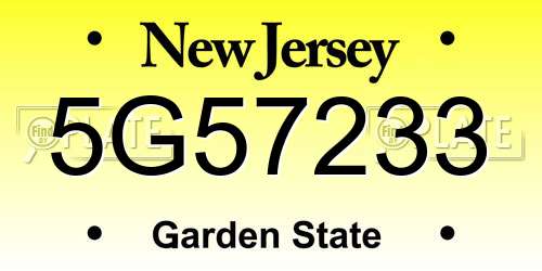 5G57233 New Jersey License Plate