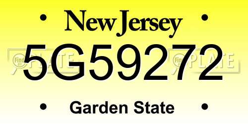 5G59272 New Jersey License Plate