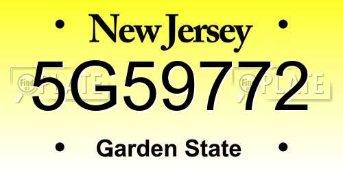 5G59772 New Jersey License Plate