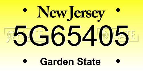 5G65405 New Jersey License Plate