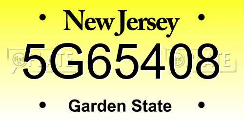 5G65408 New Jersey License Plate
