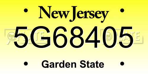 5G68405 New Jersey License Plate