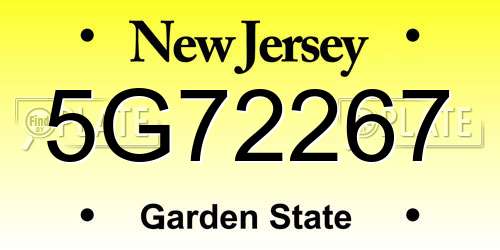 5G72267 New Jersey License Plate