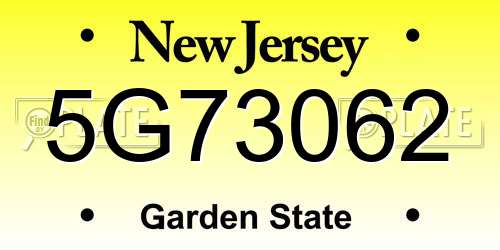 5G73062 New Jersey License Plate