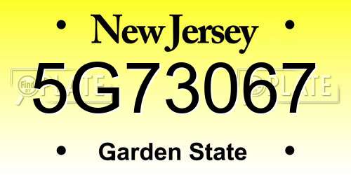 5G73067 New Jersey License Plate