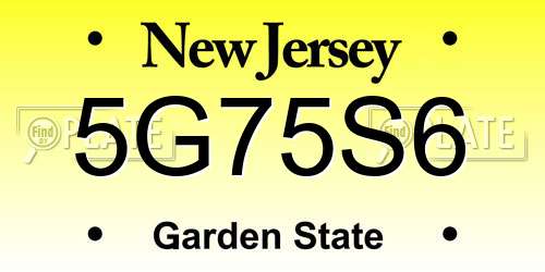 5G75S6 New Jersey License Plate
