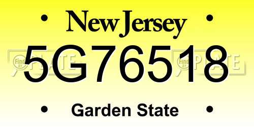 5G76518 New Jersey License Plate