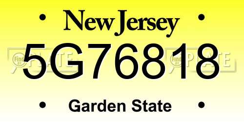 5G76818 New Jersey License Plate