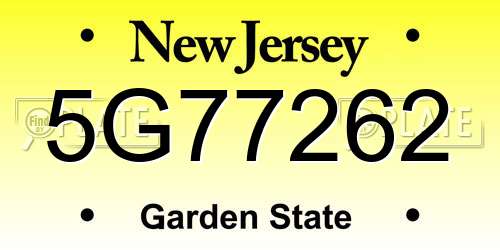 5G77262 New Jersey License Plate