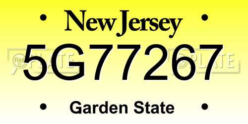 5G77267 New Jersey License Plate