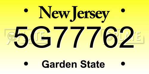 5G77762 New Jersey License Plate
