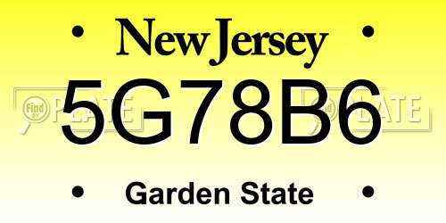 5G78B6 New Jersey License Plate