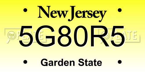 5G80R5 New Jersey License Plate