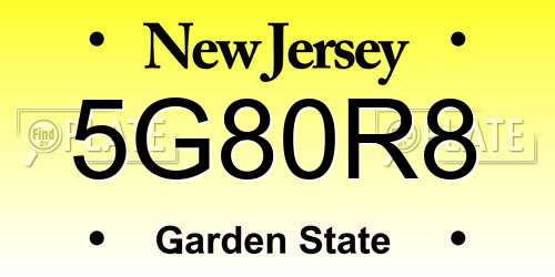 5G80R8 New Jersey License Plate