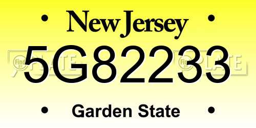 5G82233 New Jersey License Plate