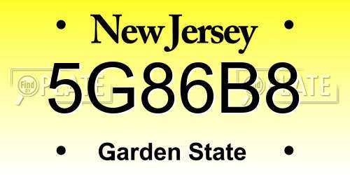 5G86B8 New Jersey License Plate