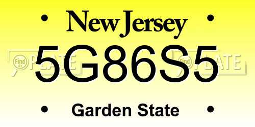 5G86S5 New Jersey License Plate