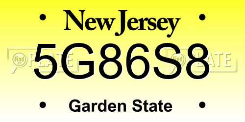 5G86S8 New Jersey License Plate
